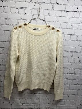 BLAZE MILANO wool/cashmere Cable-Texture Crewneck Sweater with Shoulder Buttons